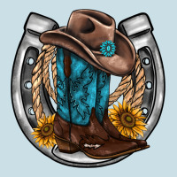 Western Horseshoe Boots Hat Rope Sunflower Ladies Tee | Teevron