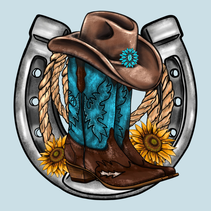 Western Horseshoe Boots Hat Rope Sunflower Ladies Tee by AdoDesignShop | Teevron