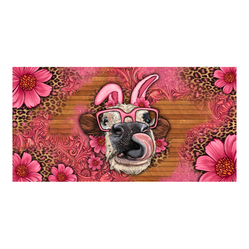 Easter Heifer With Bunny Ears And Glasses License Plate Ladies Tee by Artiststas | Teevron