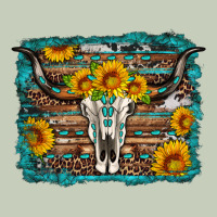 Longhorn Bull Skull Western Turquoise Background Ladies Tee | Teevron