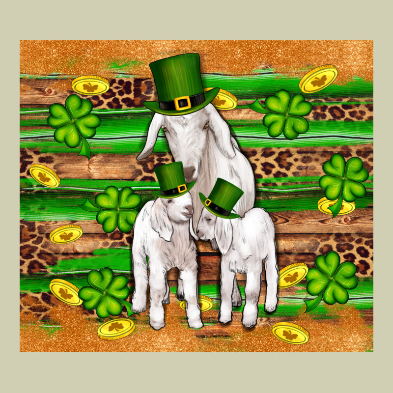 St Patricks Goat Family Shamrock Gold Serape Leopard Glitter Wooden Tu Heavy Core Tee by Artiststas | Teevron