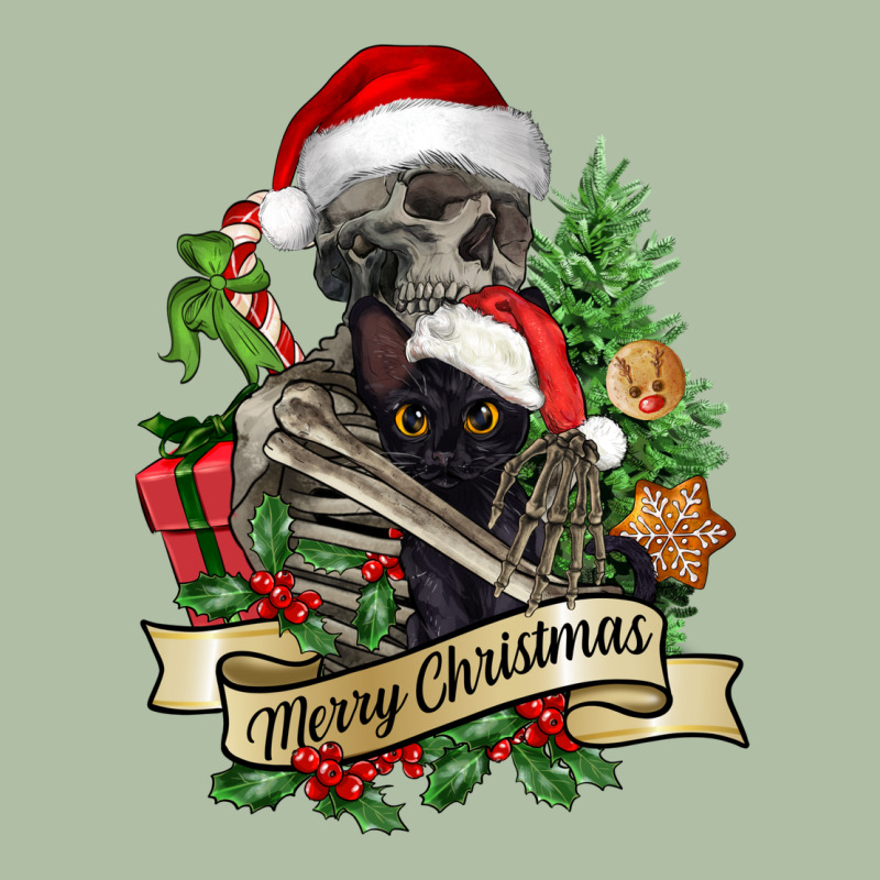 Merry Christmas Skeleton With Black Cat Urban Heavy Tee by NancyCooperArtShop | Teevron