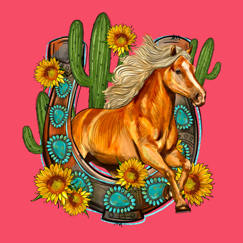 Western Horse Cactus Sunflowers Horseshoe Premium Sweatshirt by OliviaCreatesArt | Teevron