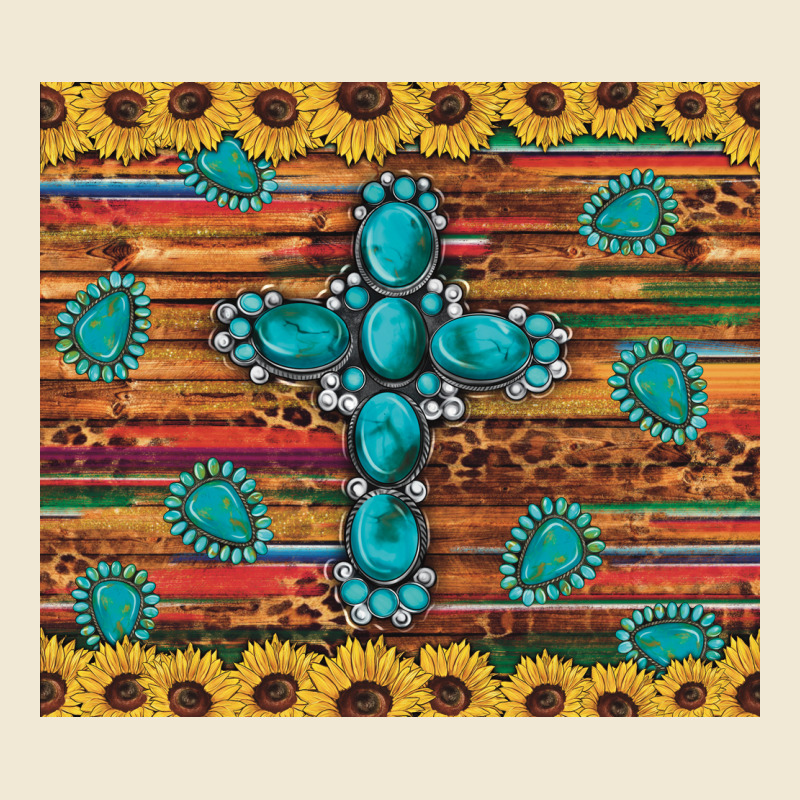 Western Gemstone Cross Sunflowers Leopard Serape Glitter Wooden Tumble Ladies Tee by Artiststas | Teevron