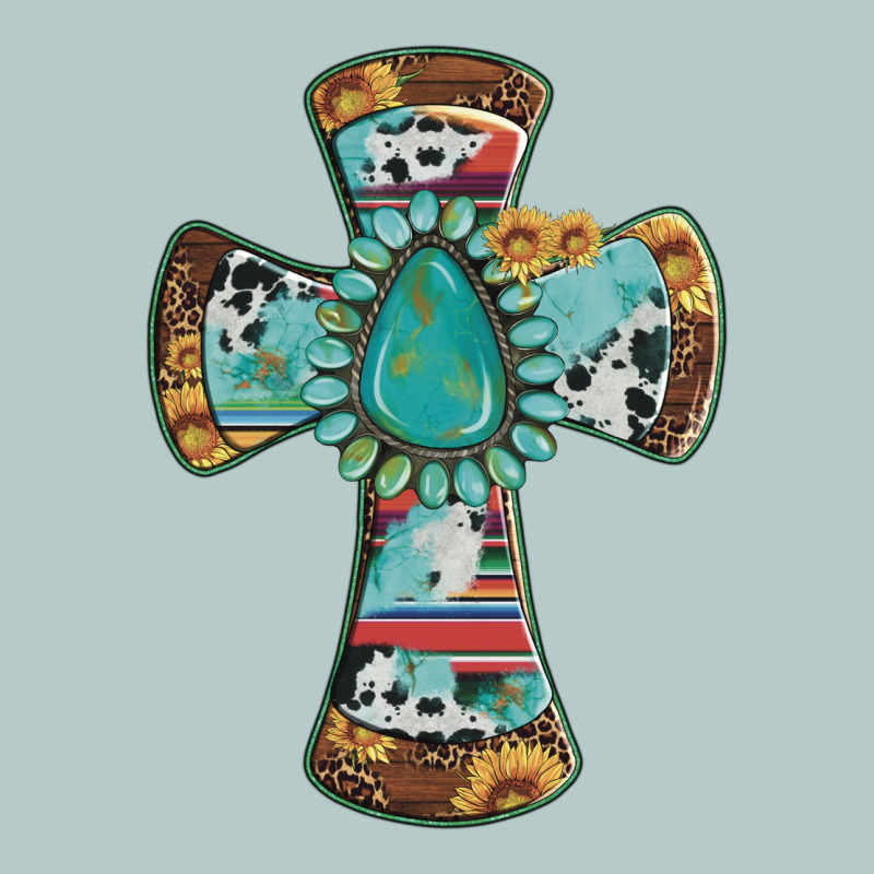 Cross With Leopard Sunflower Gemstone Serape Cowhide Heavy Core Tee by Artiststas | Teevron