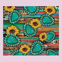 Western Gemstone Sunflowers Serape Cowhide Glitter Wooden Ladies Tee | Teevron
