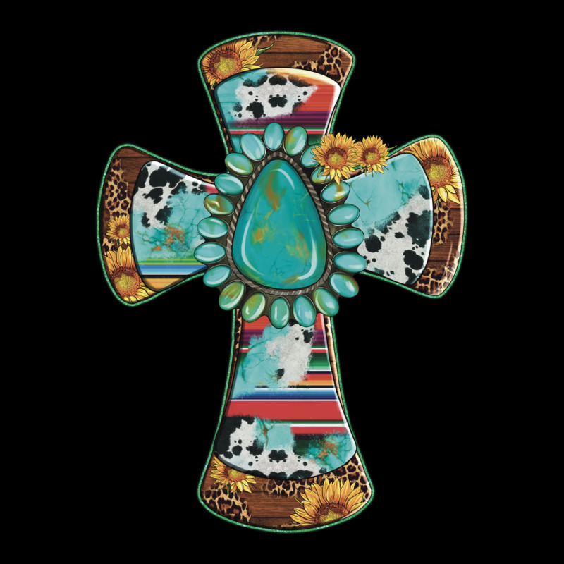 Cross With Leopard Sunflower Gemstone Serape Cowhide Ladies Tee by Artiststas | Teevron