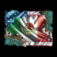 Usa And Mexico Flag With Leopard Cowhide And Gemstone Background Ladies Tee | Teevron