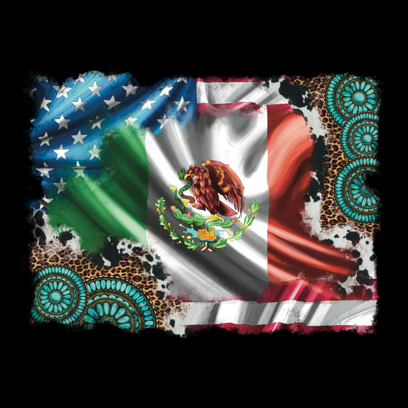 Usa And Mexico Flag With Leopard Cowhide And Gemstone Background Ladies Tee by Artiststas | Teevron