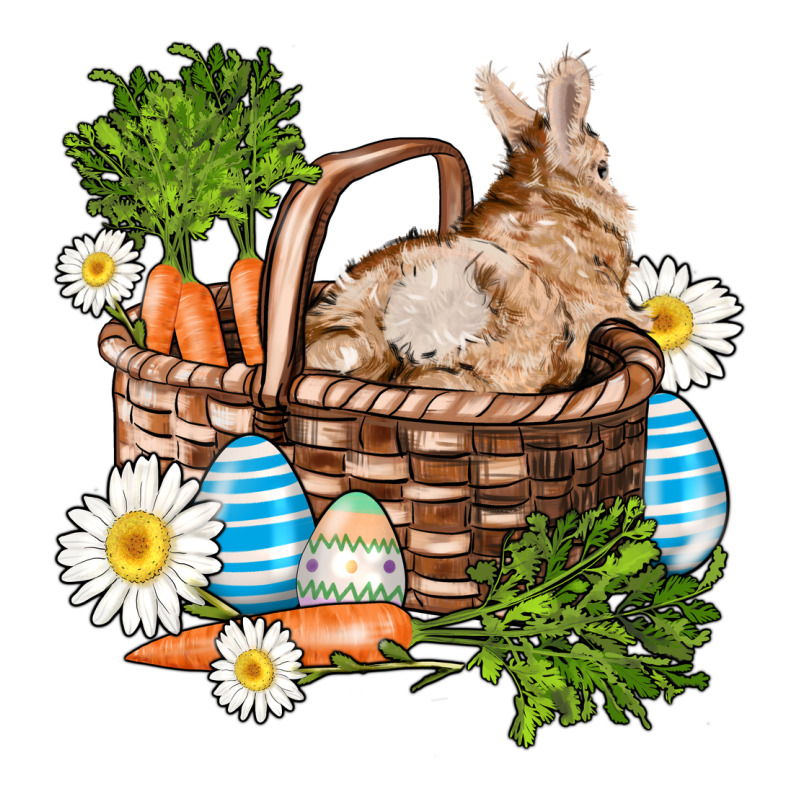 Easter Bunny In Basket Wıth Carrot And Eggs Ladies Tee by AdoDesignShop | Teevron