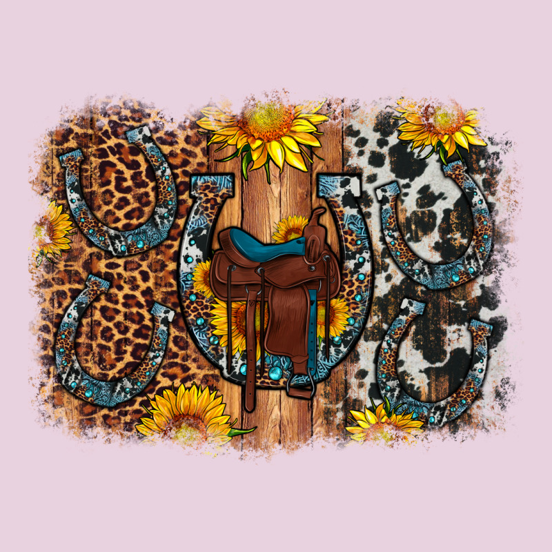 Saddle Sunflower Horseshoe Cowhide Leopard Background Ladies Tee by Artiststas | Teevron