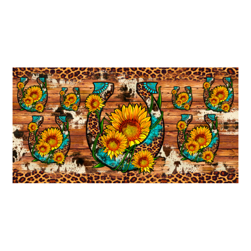 Sunflower Gemstone Leopard Cowhide Horseshoe License Plate Ladies Tee by Artiststas | Teevron