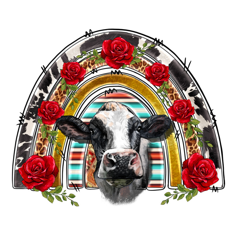 Black And White Baby Cow Floral Rose Rainbow Premium Tee by BarkalooDesign | Teevron