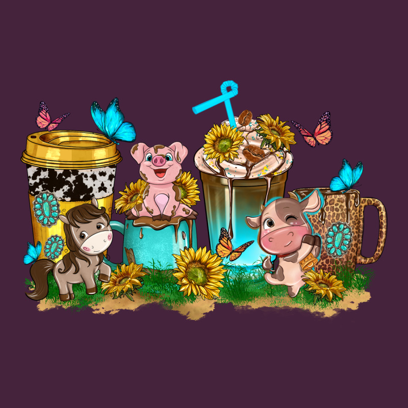 Farm Cute Animals With Sunflower Coffee Cups Premium Tee by NancyCooperArtShop | Teevron