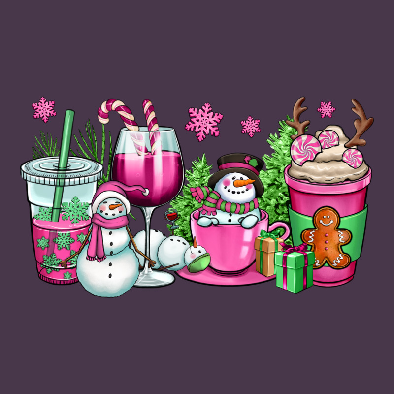 Pink Christmas Snowman Coffee Cups Heavyweight Hoodie by OliviaCreatesArt | Teevron