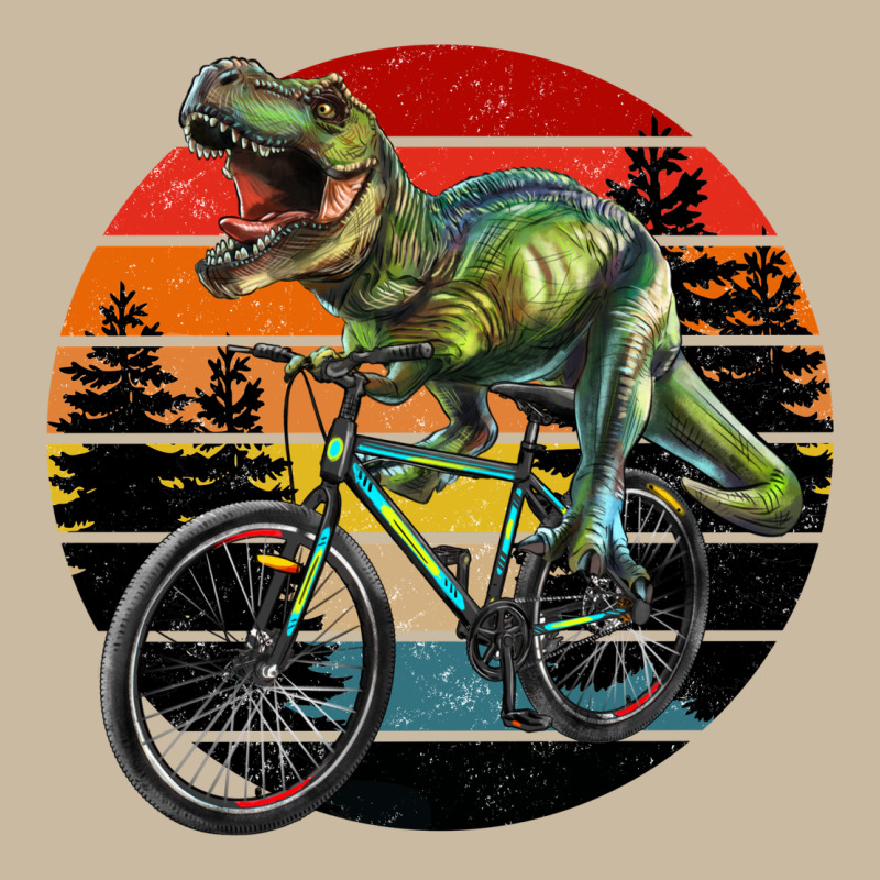 T Rex Dinosaur Riding Bicycle With Retro Forest Sunset Long Sleeve Tee by RanaPortraitStore | Teevron