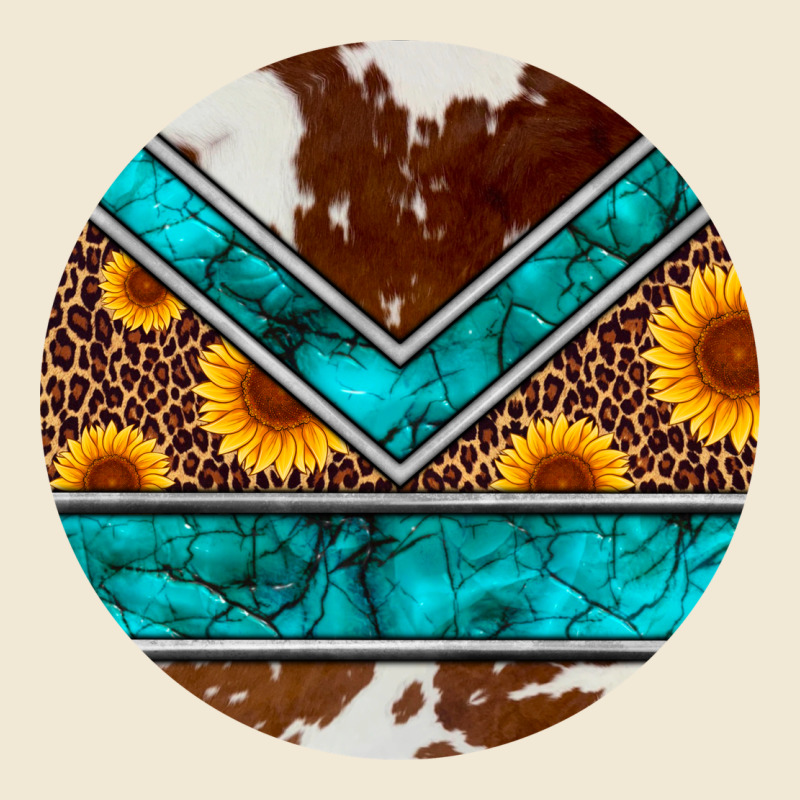 Turquoise Cowhide Leopard Sunflowers Round Premium Tee by Artiststas | Teevron