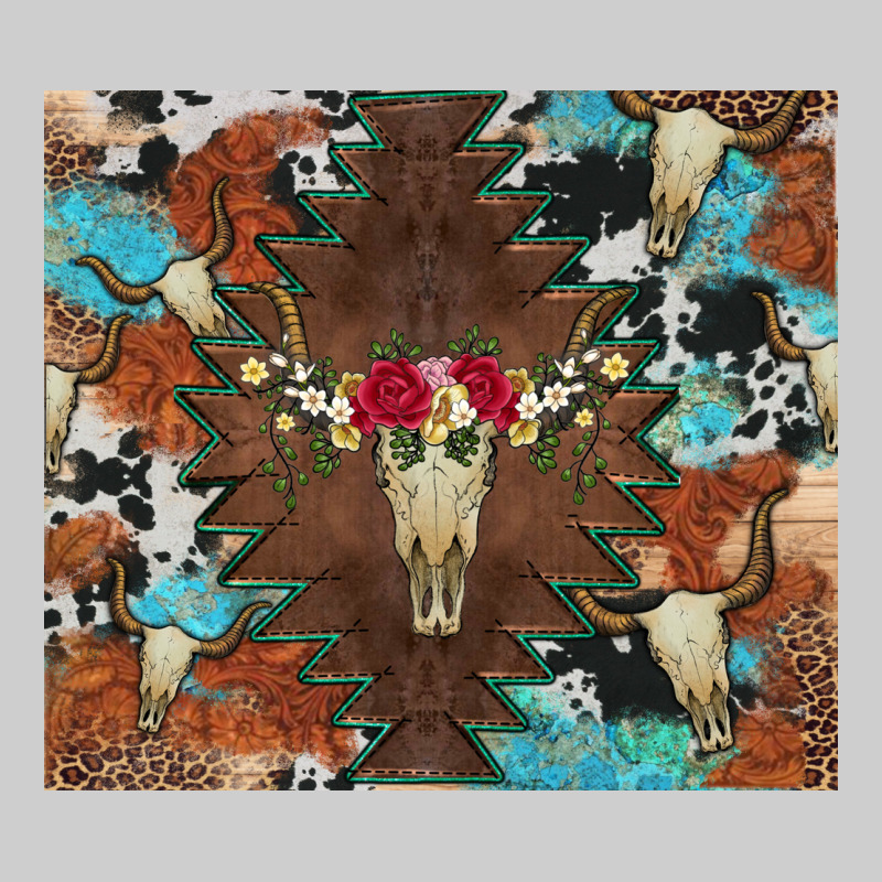 Western Floral Bullskull Cowhide And Leopard Premium Tee by Artiststas | Teevron