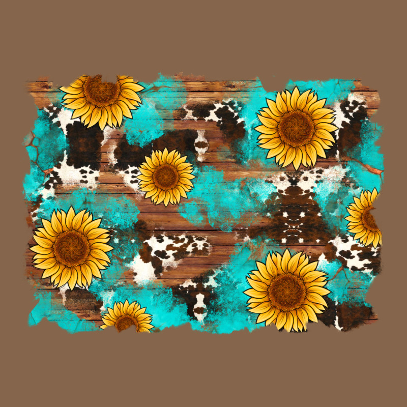 Sunflower And Cowhides With Wood And Turquoise Background Premium Tee by Artiststas | Teevron