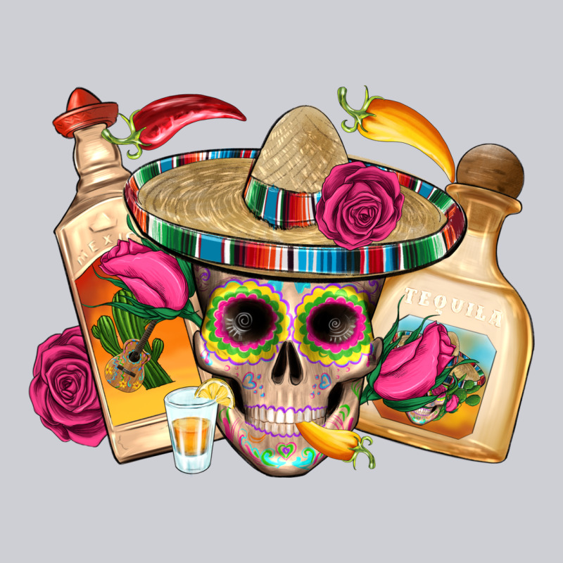 Mexican Skull Sombrero Tequila Bottle Paper Roses Heavyweight Sweatshirt by Artiststas | Teevron