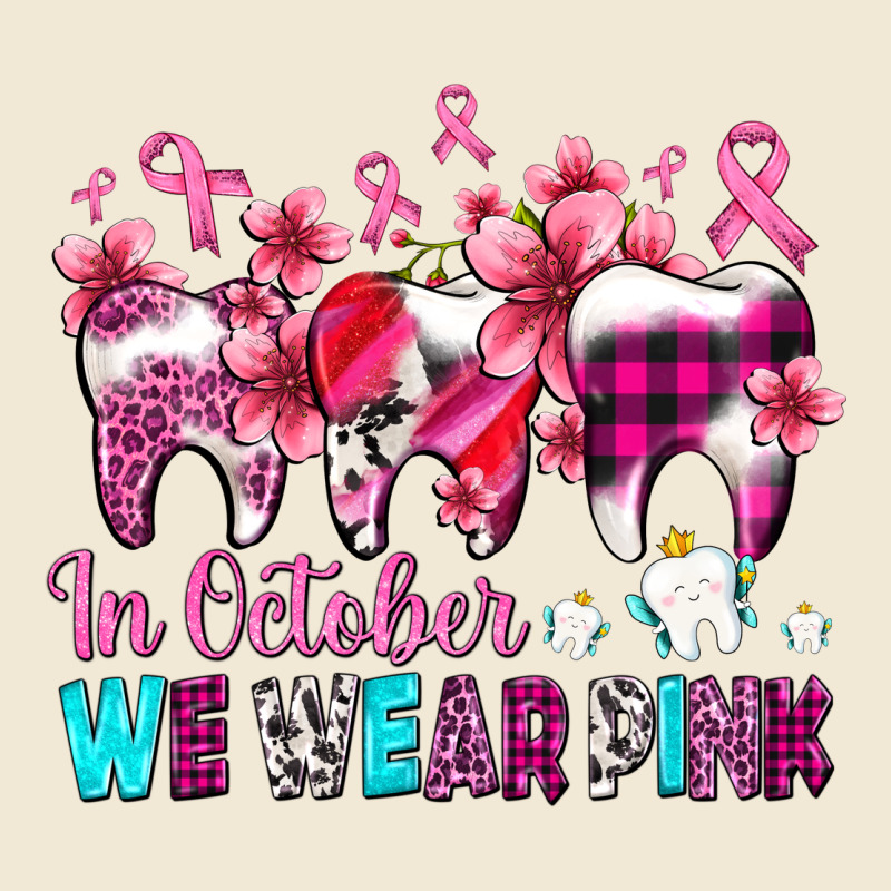 In October We Wear Pink Cancer Ribbon With Teeth Ladies Tee by AdoDesignShop | Teevron