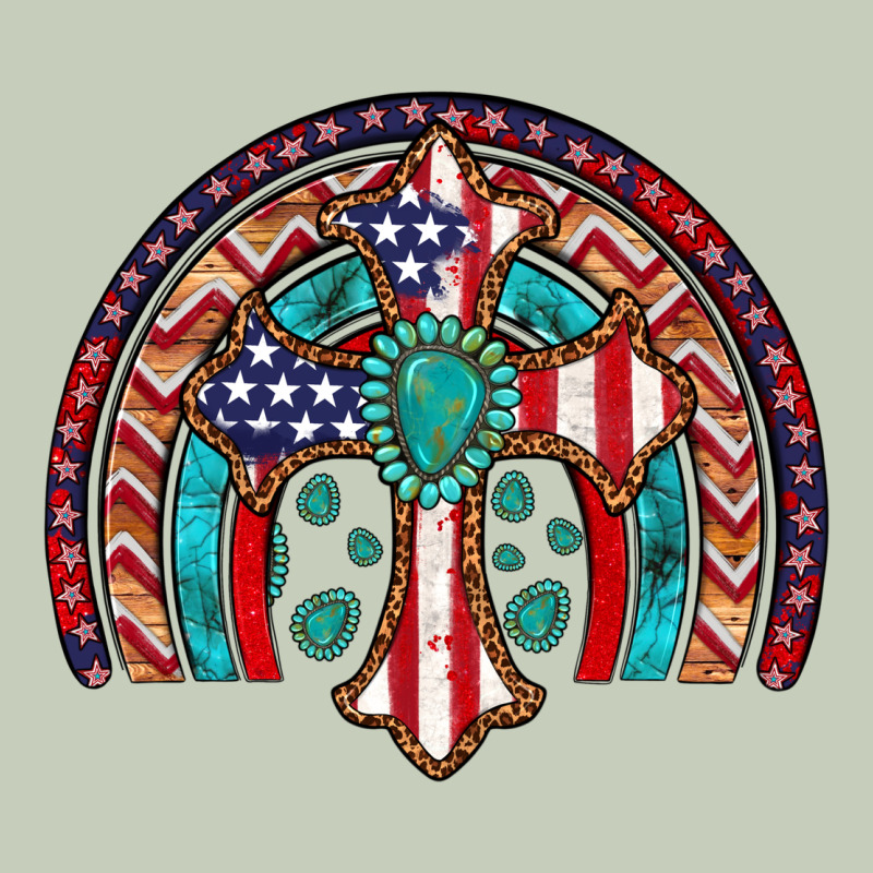 Gemstone Cross American Flag Turquoise Rainbow Ladies Tee by Artiststas | Teevron