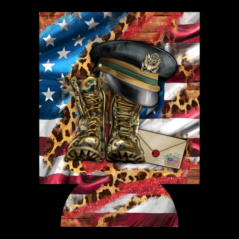 Usa Flag And Leopard With Boots 12 Oz Regular Can Cooler Ladies Tee by Artiststas | Teevron