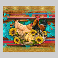 Western Coop Animals Farm Chicken Chick Rooster Sunflowers Wooden Sera Premium Tee | Teevron