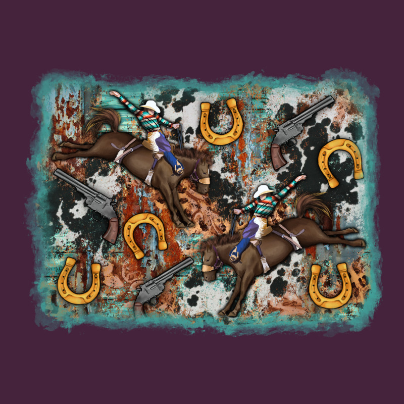 Bucking Bronco Rodeo Revolver Western Background Premium Tee by AdoDesignShop | Teevron