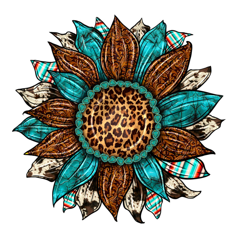 Gemstone Cowhide Leopard Turquoise Sunflower Ladies Tee by Artiststas | Teevron