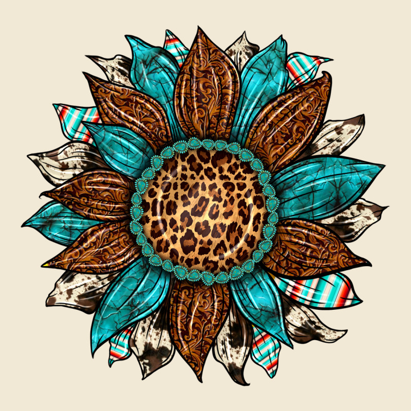 Gemstone Cowhide Leopard Turquoise Sunflower Ladies Tee by Artiststas | Teevron