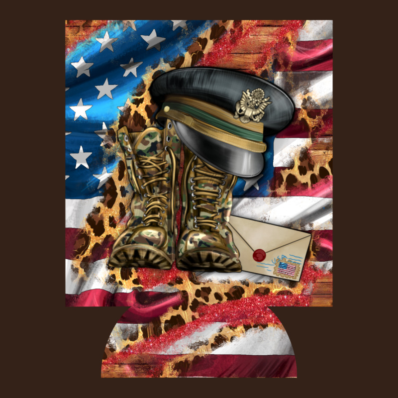 Usa Flag And Leopard With Boots 12 Oz Regular Can Cooler Heavy Core Tee by Artiststas | Teevron