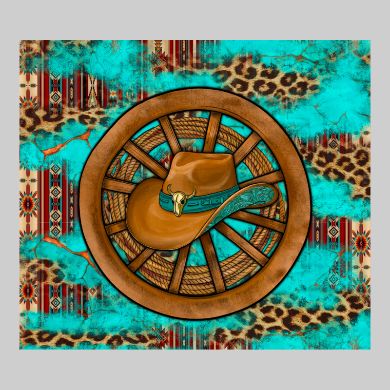 Cowboy Hat Turquoise Aztec Background Old Wheel Premium Tee by Artiststas | Teevron