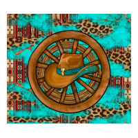 cowboy hat turquoise aztec background old wheel | Teevron