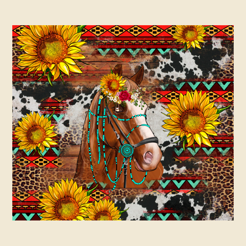 Western Horse With Sunflowers And Aztec Leopard Cowhide Premium Tee by Artiststas | Teevron