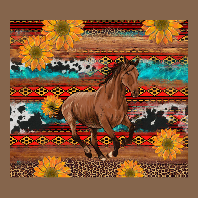 Western Horse And Sunflowers Cowhide Leopard With Aztec Premium Tee by Artiststas | Teevron