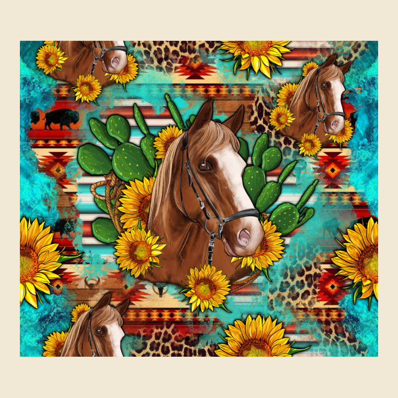 Sunflowers And Cactus Horses Turquoise Aztec Leopard Background Premium Tee by Artiststas | Teevron