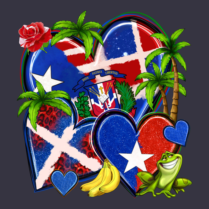 Puerto Rico With Dominican Republic Hearts Vintage Hoodie by NancyCooperArtShop | Teevron