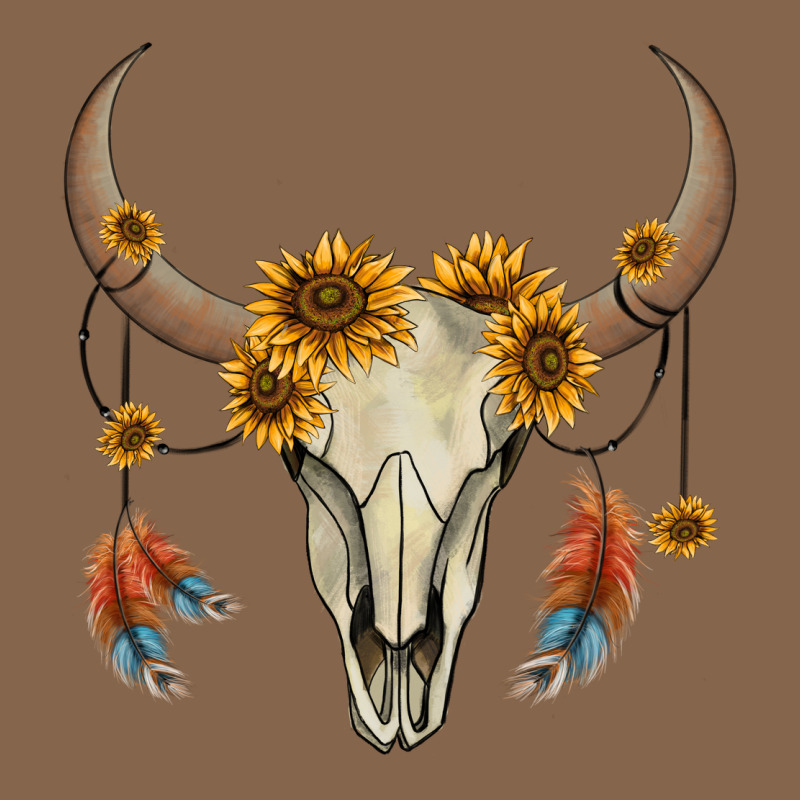 Bull Skull Sunflowers And Feathers Premium Tee by AdoDesignShop | Teevron