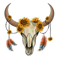 bull skull sunflowers and feathers | Teevron