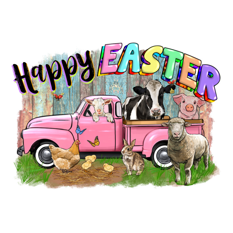 Happy Easter Truck With Farm Animals Easter Day Heavyweight Hoodie by CowGirlArtShop | Teevron
