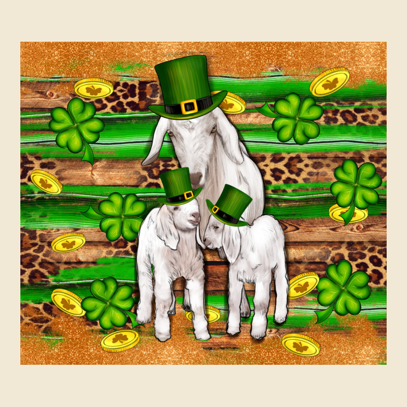 St Patricks Goat Family Shamrock Gold Serape Leopard Glitter Wooden Tu Premium Tee by Artiststas | Teevron