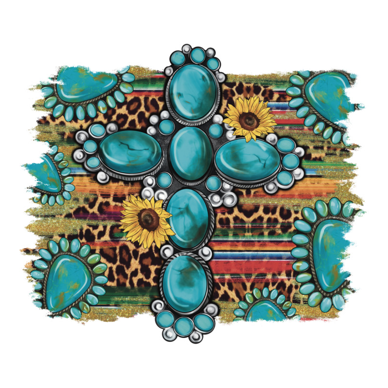 Western Gemstone Cross Sunflowers Serape Leopard Glitter Premium Tee by Artiststas | Teevron