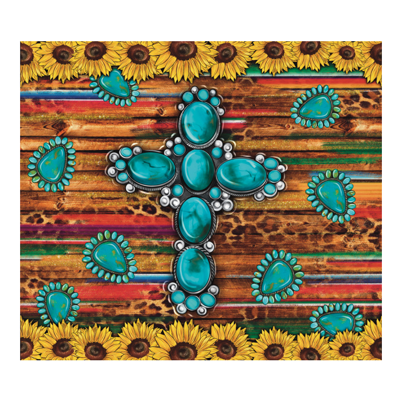 Western Gemstone Cross Sunflowers Leopard Serape Glitter Wooden Tumble Premium Tee by Artiststas | Teevron