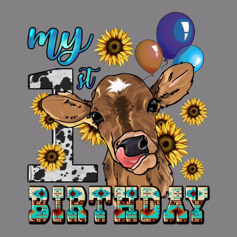 My First Birthday Baby Cow Sunflower Heavyweight Hoodie by HowdyJamesFarm | Teevron