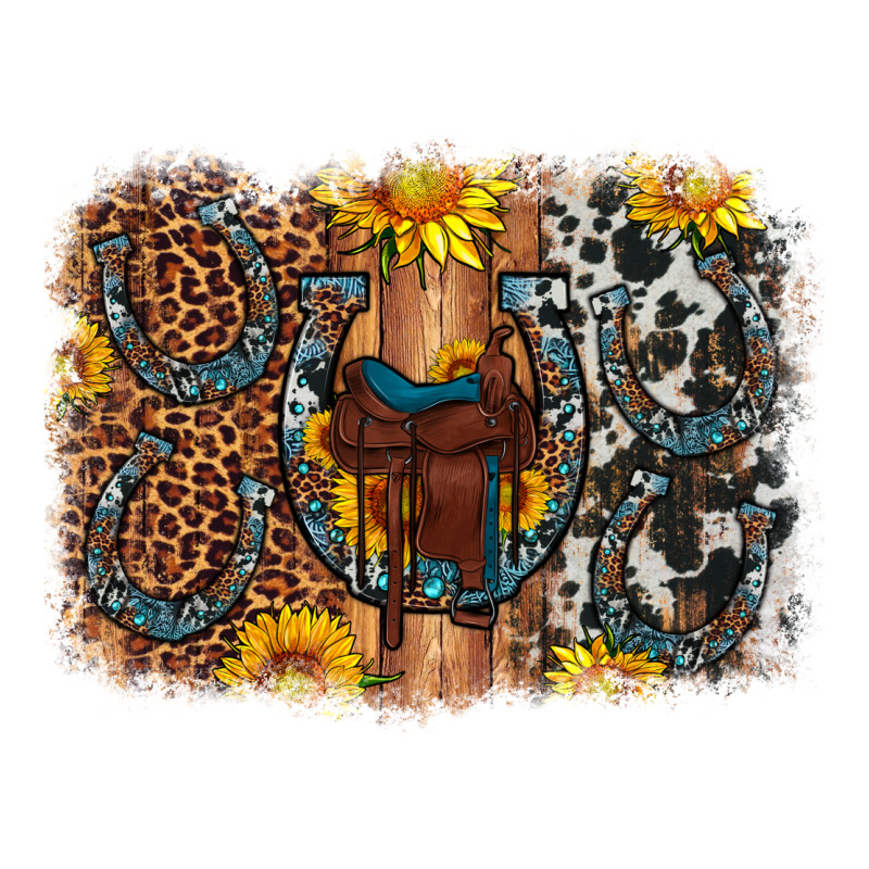 Saddle Sunflower Horseshoe Cowhide Leopard Background Premium Tee by Artiststas | Teevron