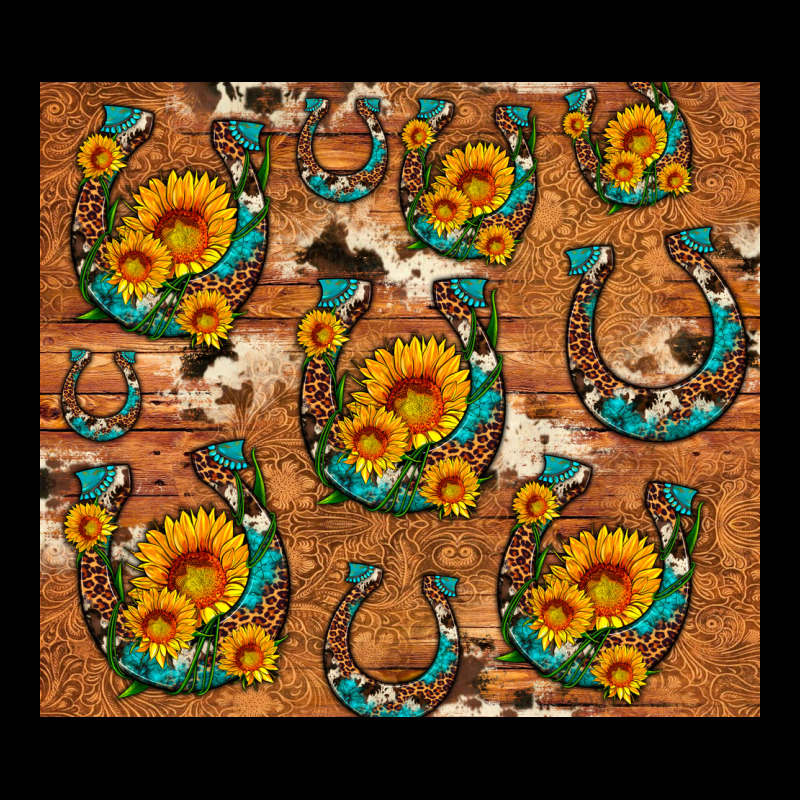 Sunflower Turquoise Leopard Cowhide Horseshoe Premium Tee by Artiststas | Teevron