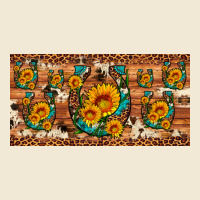 Sunflower Gemstone Leopard Cowhide Horseshoe License Plate Premium Tee | Teevron