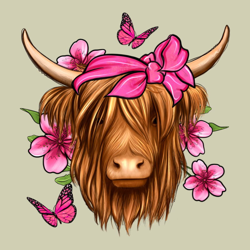 Floral Pink Bandana Longhaired Cow Heavy Core Tee by Jasminsmagicworld | Teevron