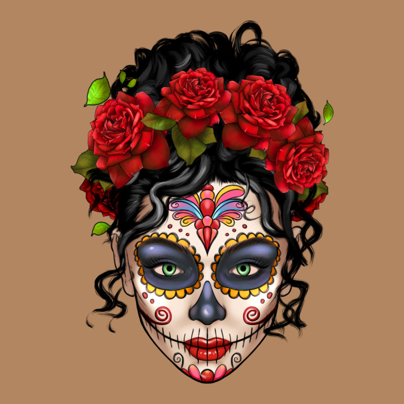 Mexican Sugar Skull Messy Bun Woman Long Sleeve Tee by LillyAllenDesigns | Teevron